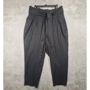 Black Linen Blend Paperbag Waist Straight Leg Pants Womens 16W Cropped High Rise